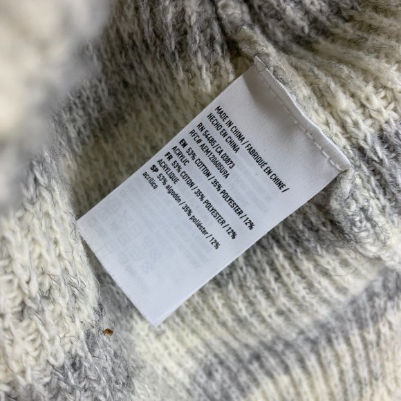 American Eagle Sweater Gray Beige Stripe Long Sleeve Knit Mock Neck - Picture 5 of 8